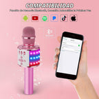 BONAOK Micrófono de karaoke para niños y adultos, micrófonos Bluetooth, micrófono para cantar con luces de discoteca, efecto eco, altavoz integrado, reproductor de karaoke portátil para regalos de fiesta de viaje Q78 (rosa claro)