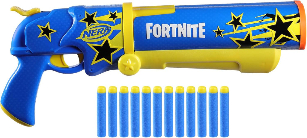Nerf Fortnite Half Tone Hero Blaster, código de bonificación para desbloquear la envoltura de héroe de medio tono en el juego, carga de ruptura, 12 dardos Nerf Elite, regalos de Fortnite