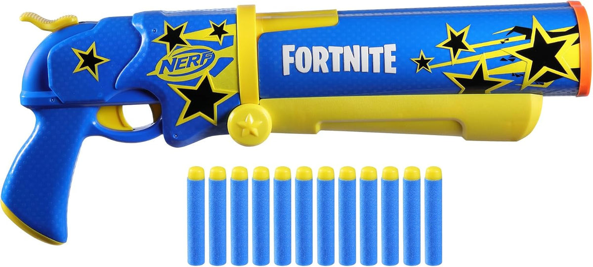 Nerf Fortnite Half Tone Hero Blaster, código de bonificación para desbloquear la envoltura de héroe de medio tono en el juego, carga de ruptura, 12 dardos Nerf Elite, regalos de Fortnite