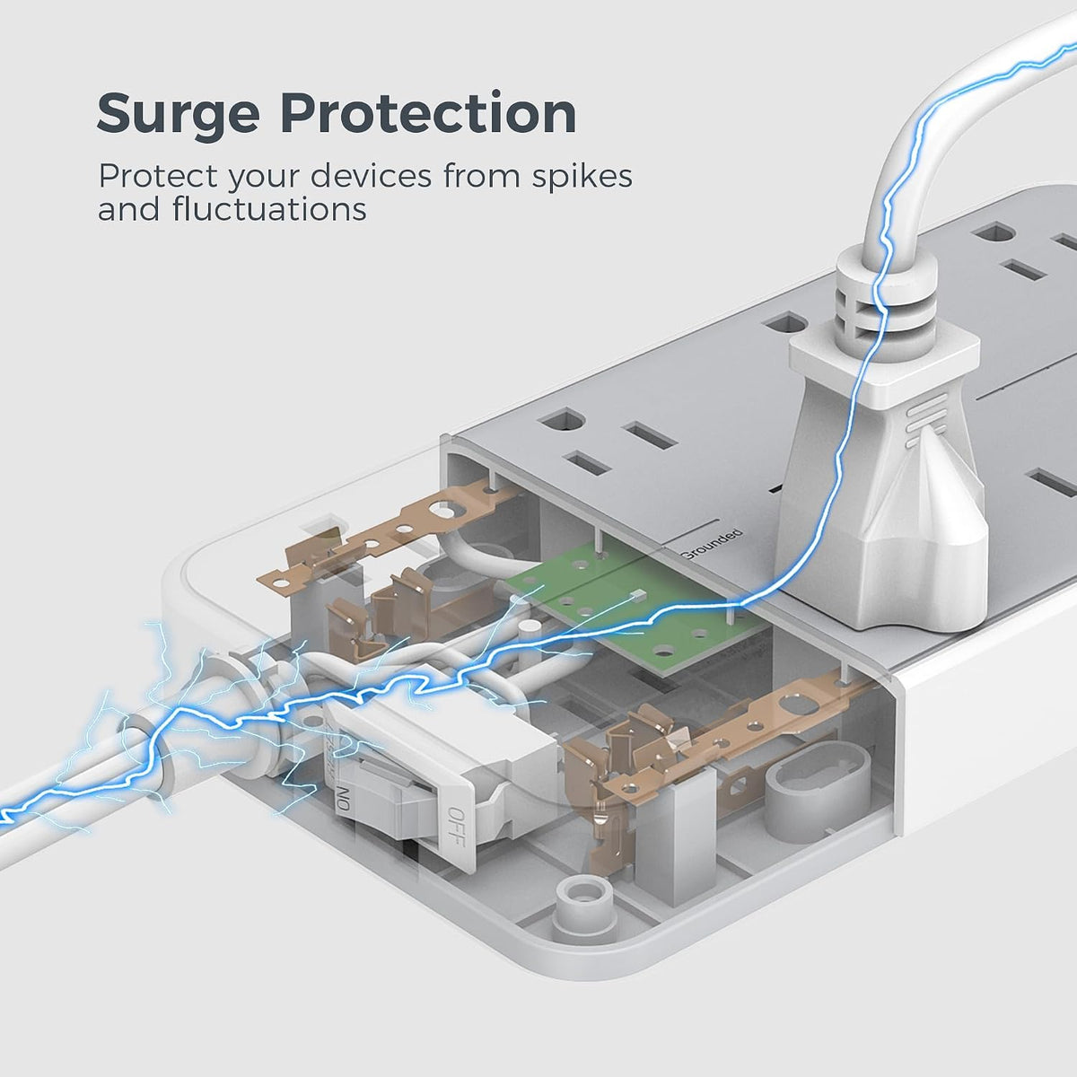 TESSAN - Protector contra sobretensiones, cable de extensión de enchufe plano de 10 pies