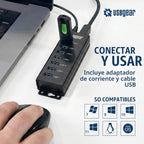 USBGear, USBG-BREC307, hub USB 3.2 de 7 puertos, alimentado, adaptador 5V/4A