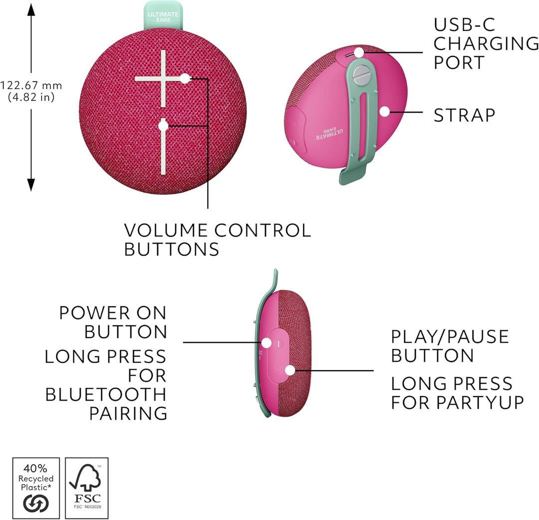 Ultimate Ears MINIROLL Altavoz Bluetooth ultra portátil impermeable...