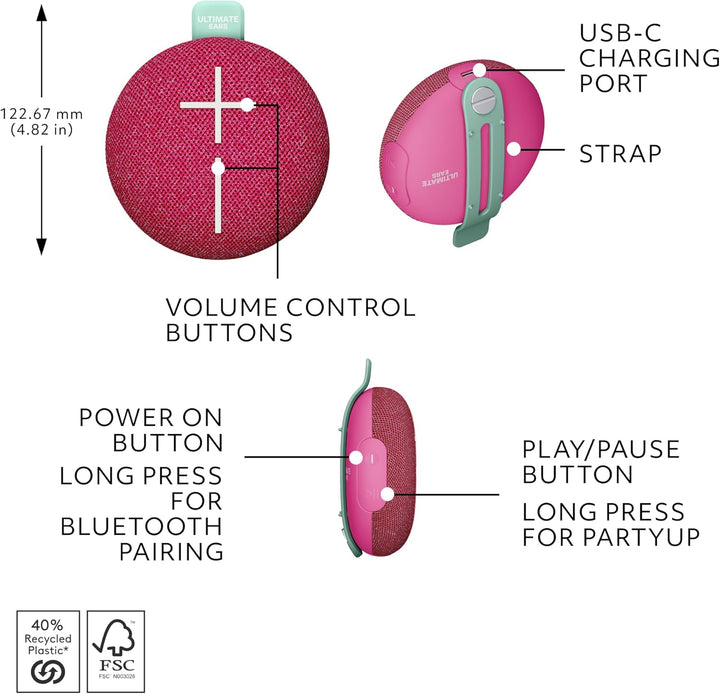 Ultimate Ears MINIROLL Altavoz Bluetooth ultra portátil impermeable...