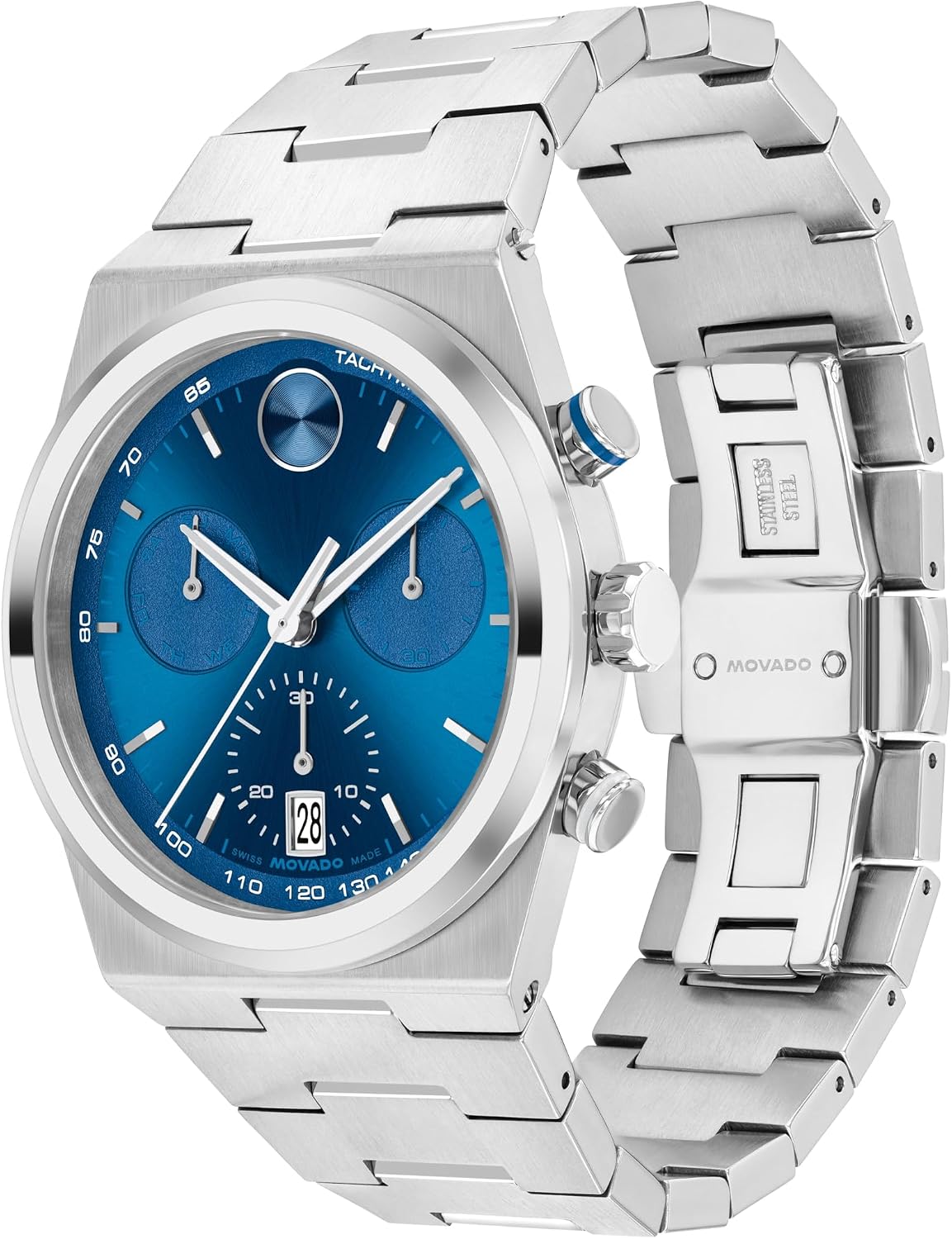 Movado Bold Quest Reloj de cronógrafo de lujo para hombre - Movimiento de cuarzo suizo, brazalete de acero inoxidable, resistencia al agua 50 metros (5ATM) - pieza clásica - Regalo para él - 42mm