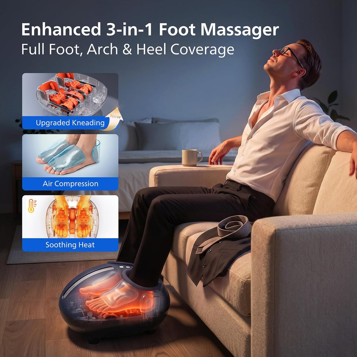 PHILIPS Masajeador de pies con calor, amasamiento Shiatsu y compresión de aire, 4 modos