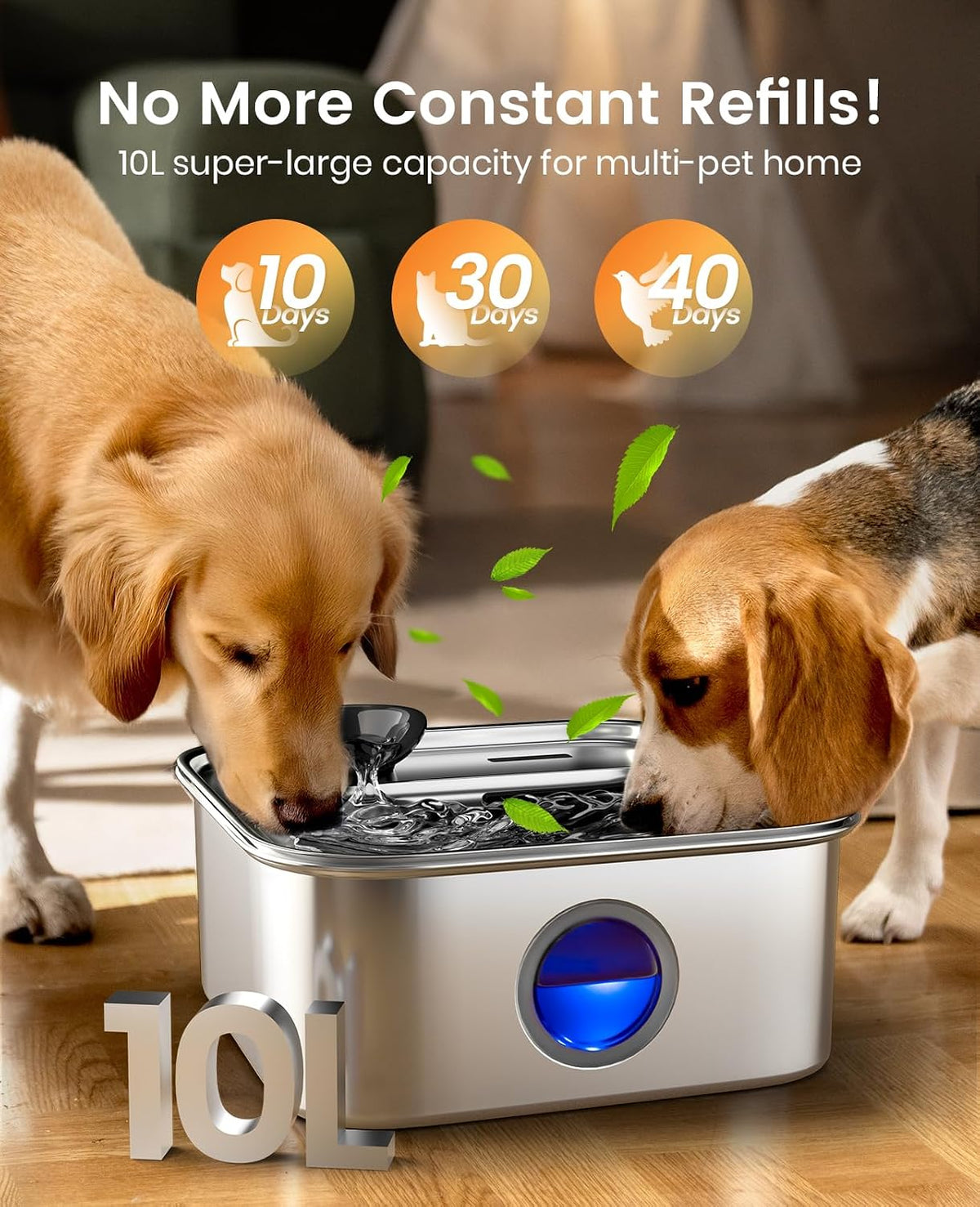 oneisall Fuente de agua para perros de 10L/2.6 galones para perros grandes