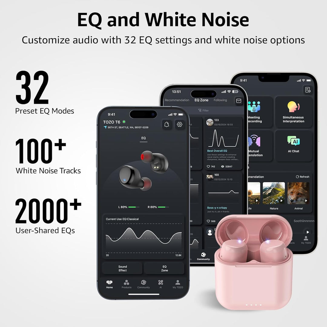 TOZO Auriculares inalámbricos T6, auriculares Bluetooth 5.3, sonido...