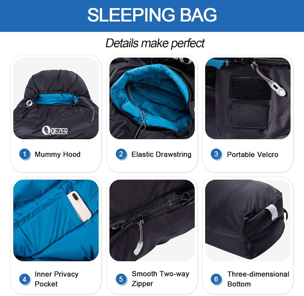 Mochila/Almohada de dormir Down Mummy para adultos, 600 Fill Power para senderismo