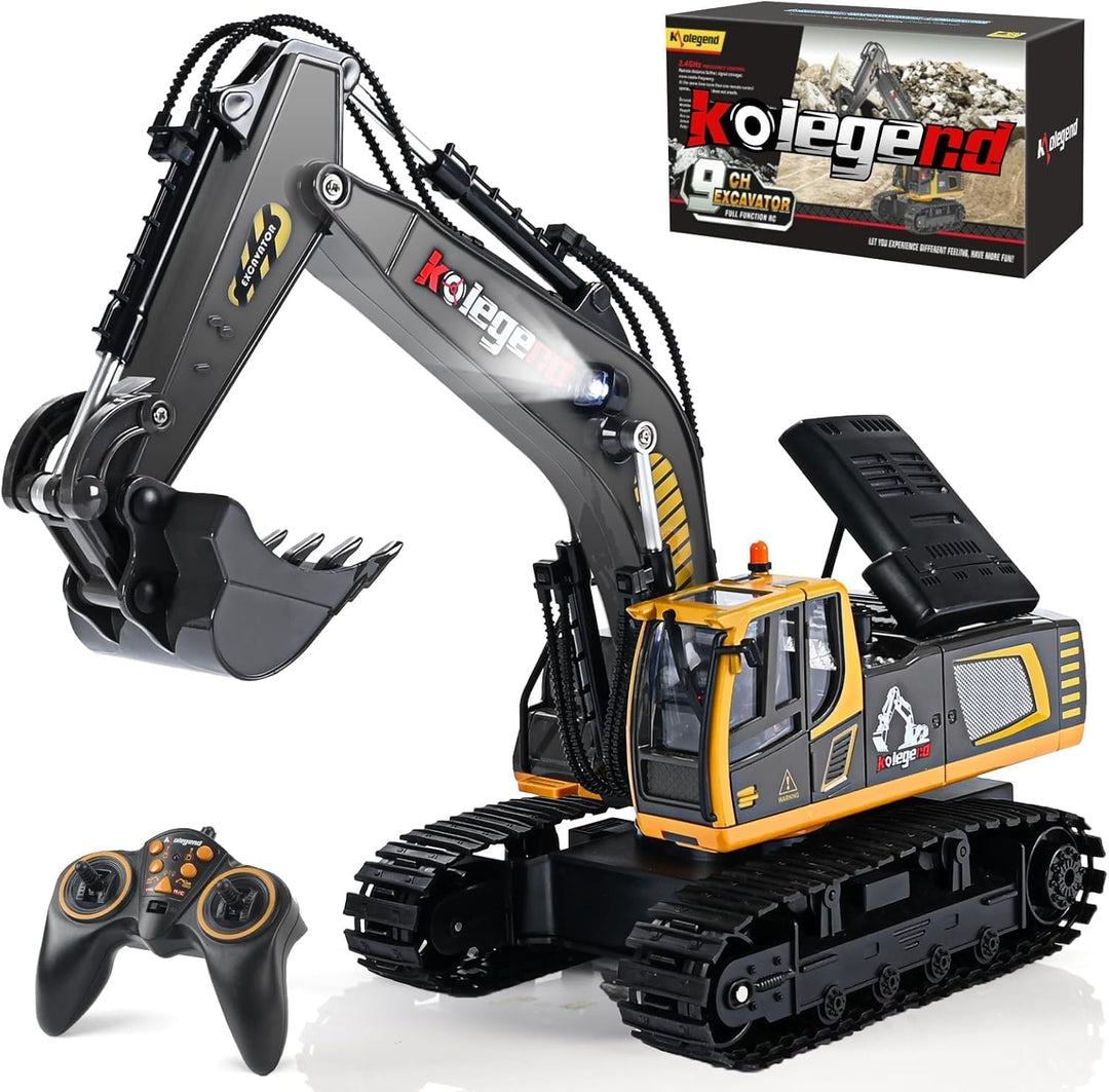 kolegend - Juguete de excavadora a control remoto de 16 pulgadas, v...