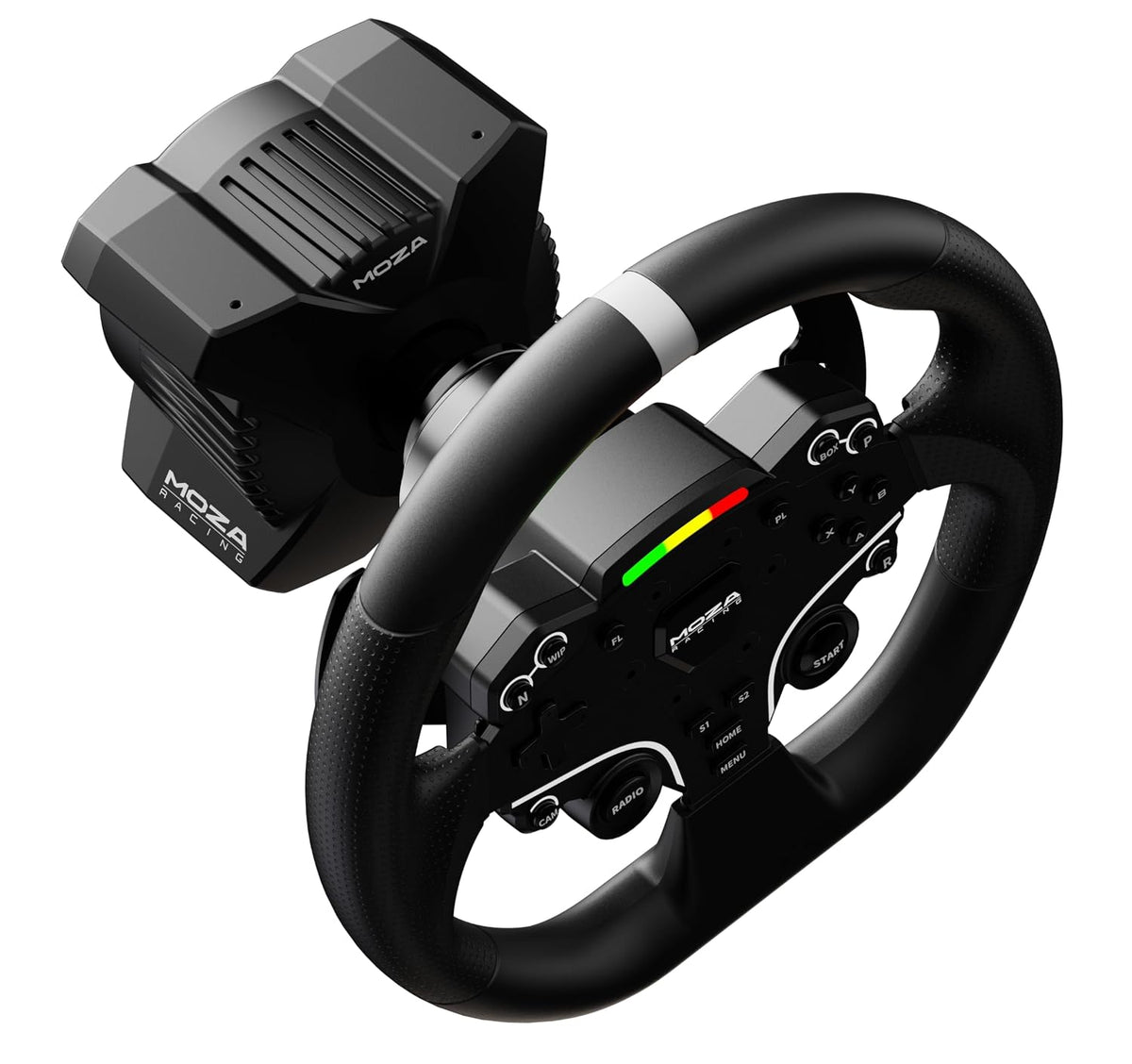 MOZA R3 Paquete de Volante y Pedales para PC, Volante Direct Drive de 3.9 Nm, Volante ES Lite de 11 pulgadas, Pedales y Abrazadera para Escritorio, Simulador de Carreras de Alto Rendimiento para PC