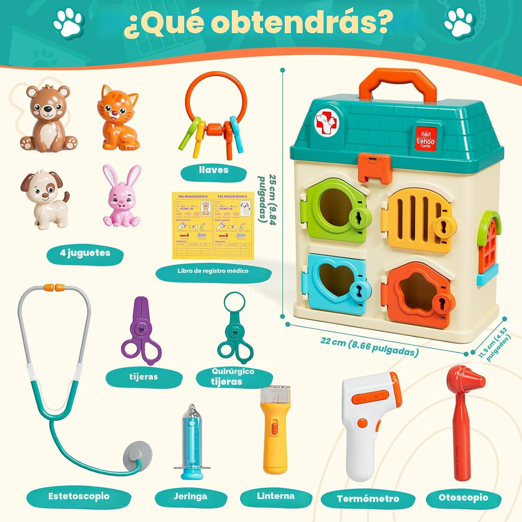 Lehoo Castle Critter Clinic con Key, Juguetes de Juego de Doctor para Niños de 3-5 años