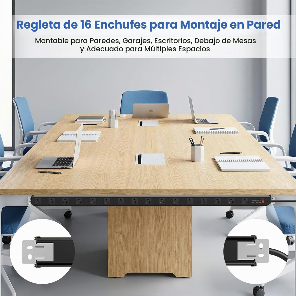 Regleta de alimentación larga de 16 tomas, protección contra sobretensiones 4800J, amplio espaciado, calibre 12, protector de sobretensiones industrial con interruptor de 20 amperios, cable de extensión de alto amplificador 6-20R, ranura en T, 6 pies