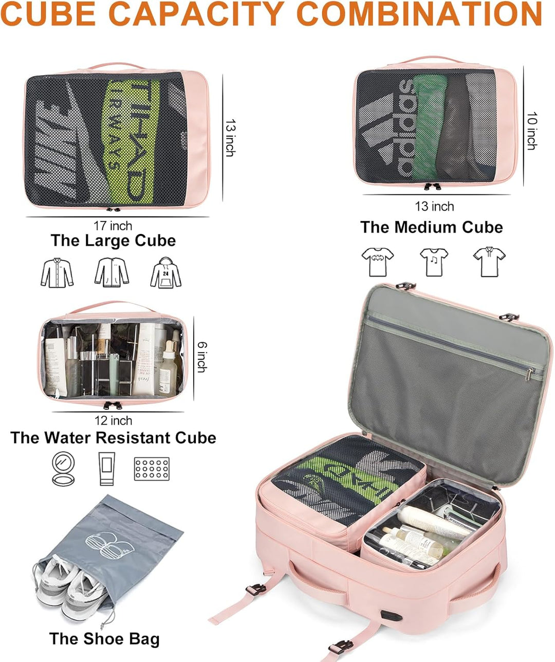 Lumesner Mochilas de viaje de mano, extra grandes de 40 litros apro...