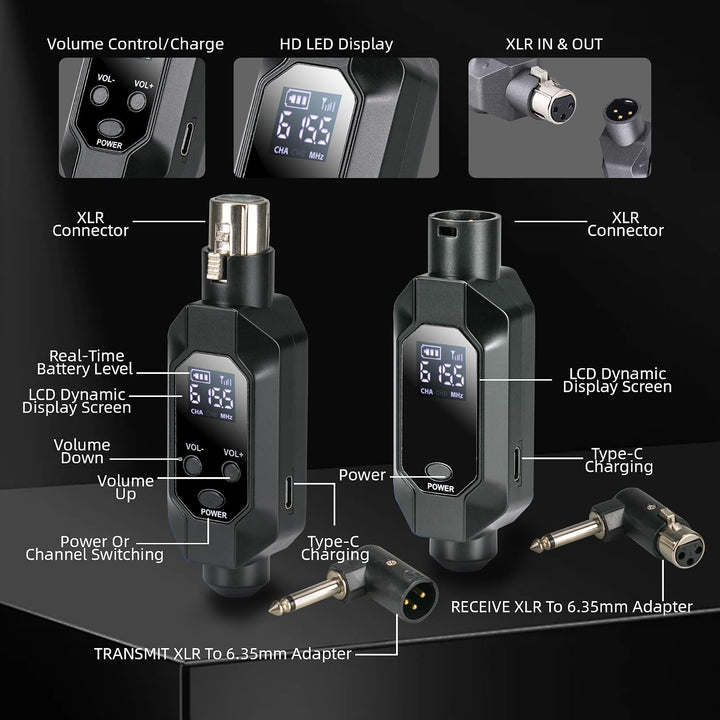 Kelgyua Transmisor y receptor inalámbrico XLR, receptor transmisor...