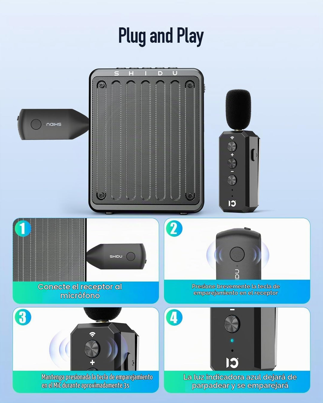 SHIDU Auriculares de micrófono inalámbrico 2.4G Sistema de micrófon...