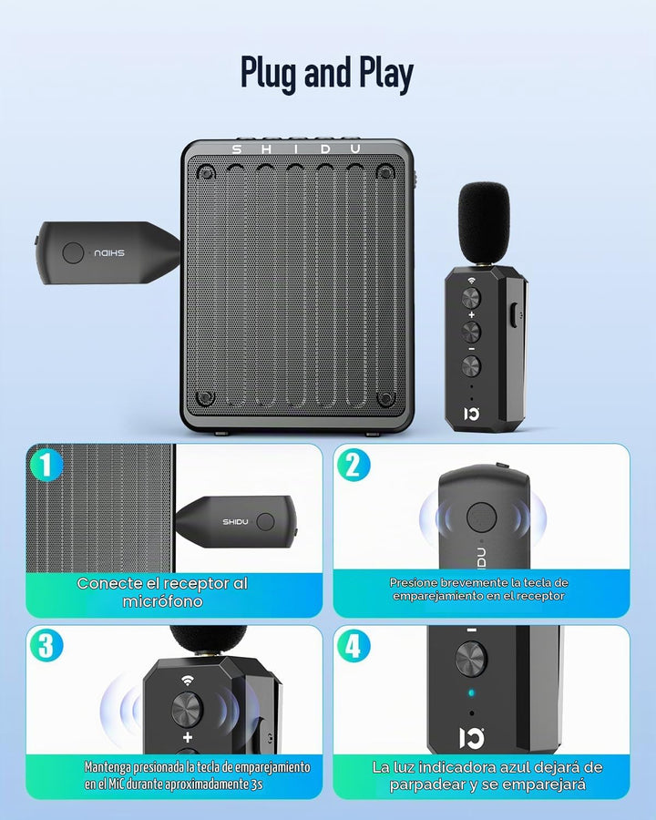 SHIDU Auriculares de micrófono inalámbrico 2.4G Sistema de micrófon...