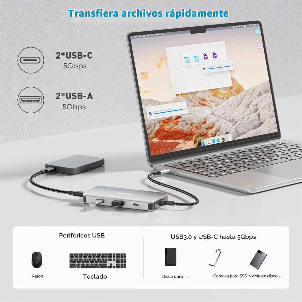 UANTIN - Estación de acoplamiento USB C con monitor dual, estación de acoplamiento para laptop 3 monitores