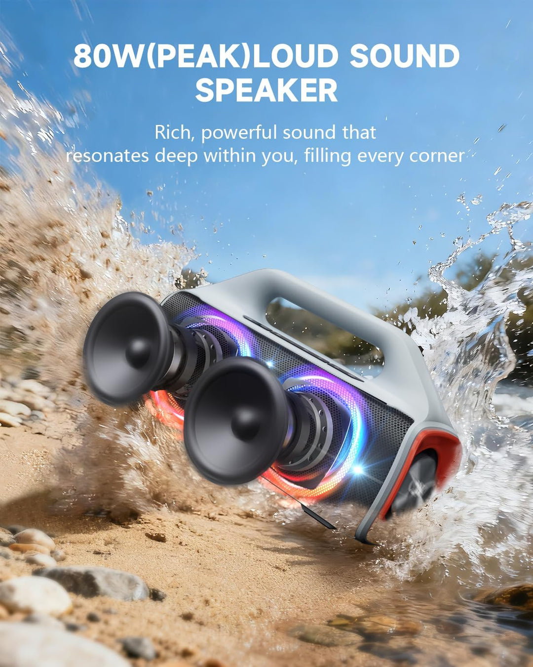 OYW Altavoz Bluetooth impermeable IPX67: 80 W (pico) Altavoces inal...