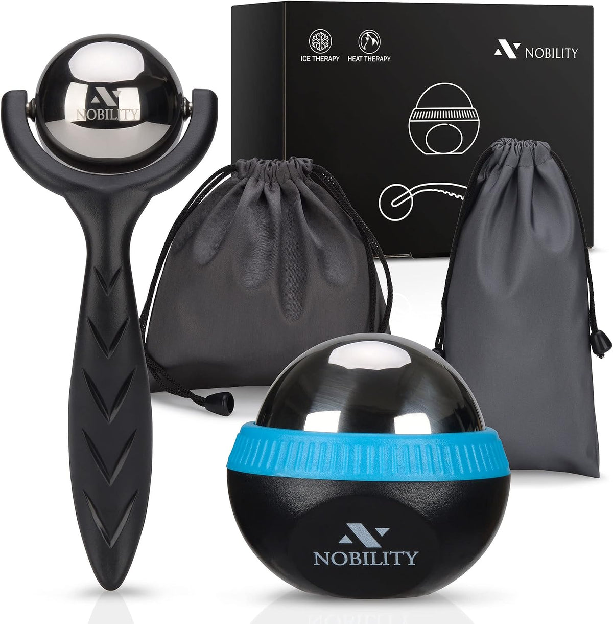 Nobility Rodillo de bola de masaje: frío y caliente para el tejido profundo y el dolor muscular para aliviar la rigidez y el estrés, cuerpo, cuello, espalda, pie, planta (negro)