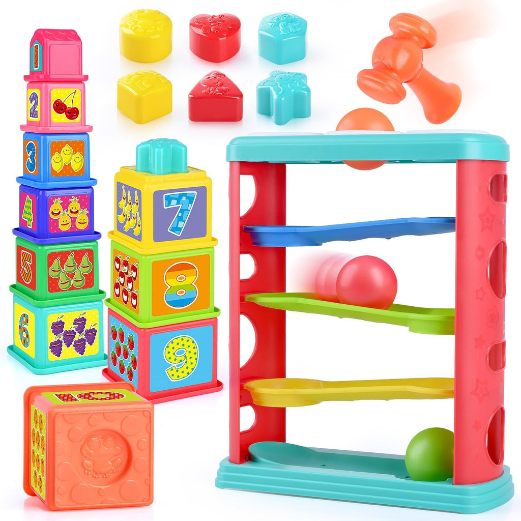 Pound a Ball - Juguete para niños pequeños de 1 a 3 años, juguetes Montessori para bebés de 12, 18 a 24 meses, martillo, tazas apilables, bloques clasificadores de formas, juguetes educativos de desarrollo temprano para niños de 1, 2 y 3 años, regalo para