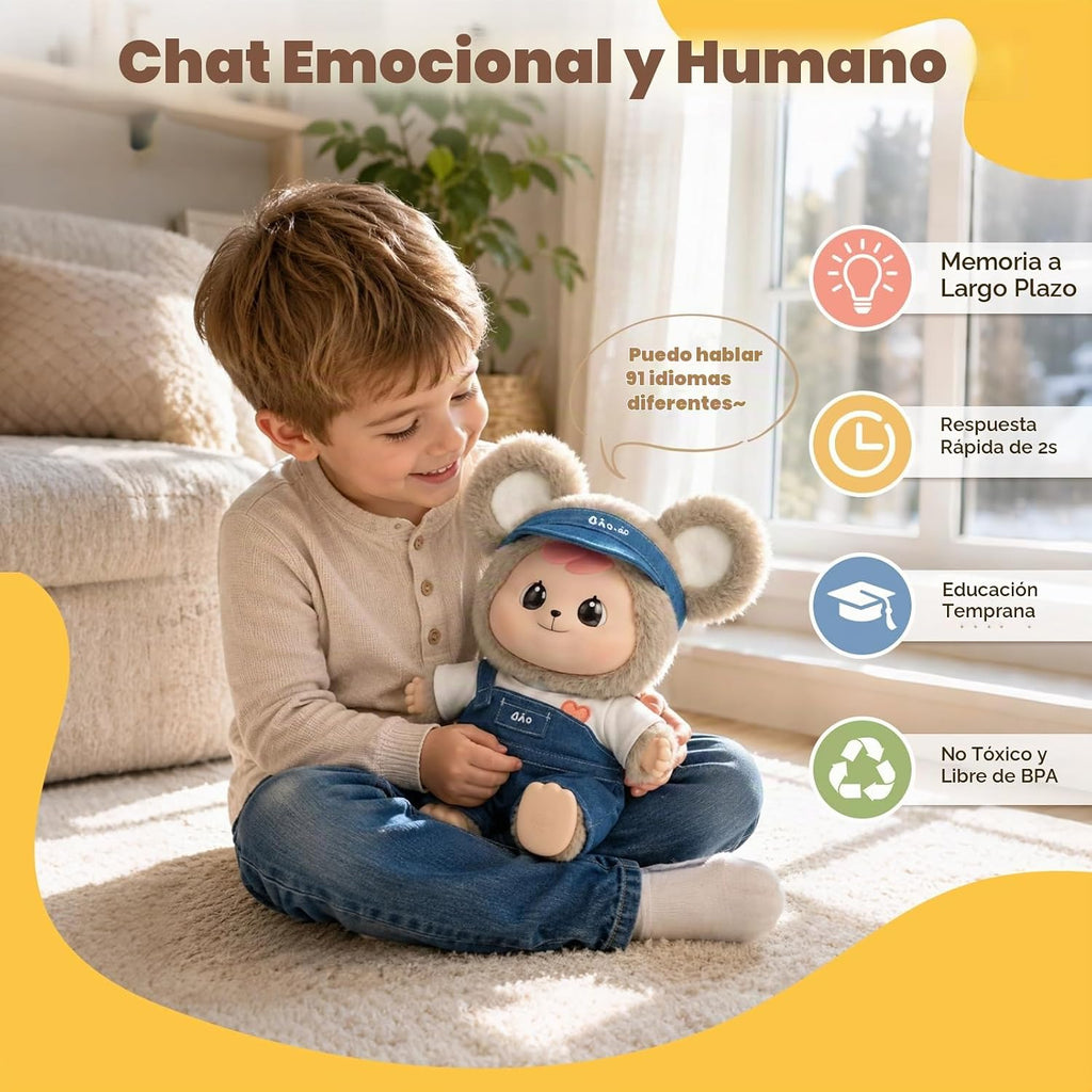 Juguetes interactivos de IA para niños, compañero de IA que habla, juguete de peluche inteligente, juguete de comodidad emocional de 11.8 pulgadas con memoria, no necesita aplicación