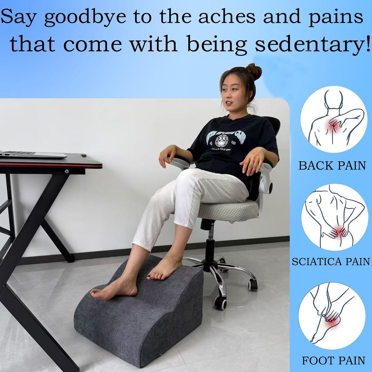 Lámpara Reposapiés para debajo del escritorio en el trabajo. Taburete de tres niveles multifuncional, con reposapiés lavable. para debajo del escritorio, silla de oficina, silla de juego y sofá