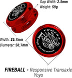 Yomega 2 Spinners Legendarios El Yo-Yo Original con Brain y Yo-Yo Transaxle Fireball para Juego de Trucos con Cuerda de Todos los Niveles + 5 Cuerdas Adicionales (Fireball Rojo/Negro-Brain Azul)