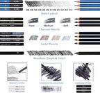H & B Kit de dibujo profesional de 40 piezas, kit completo de artista, incluye lápices de grafito, pasteles, sacapuntas y borrador