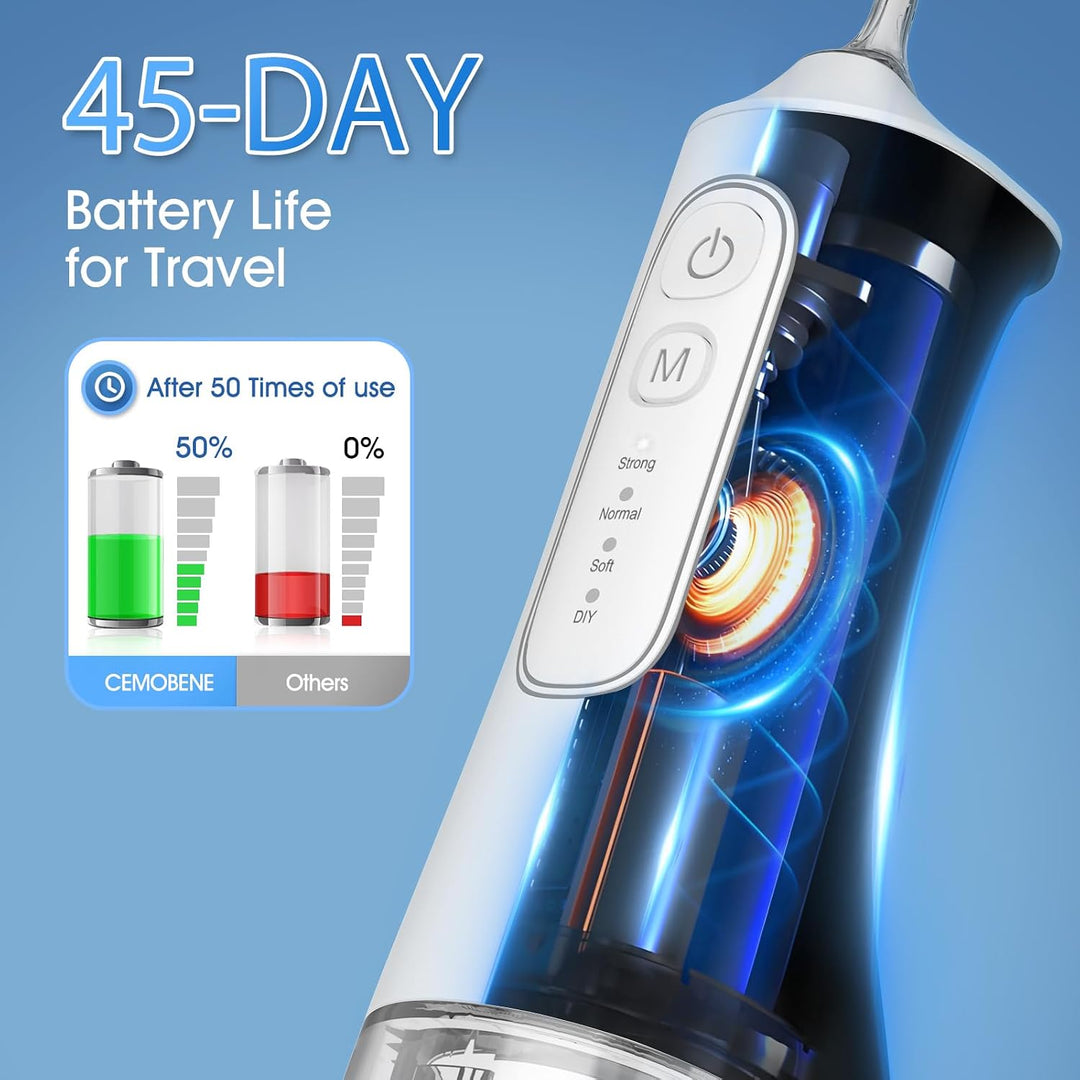 Irrigador bucal portátil inalámbrico con tanque de 10.1 fl oz, 4 mo...