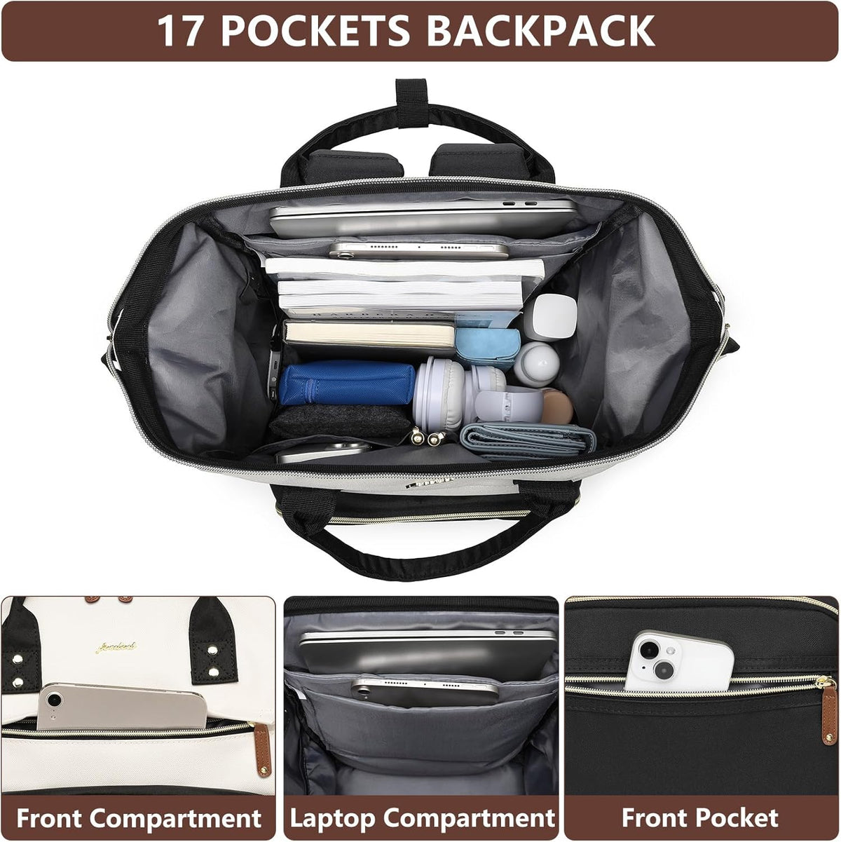 Focdod Mochila para mujer, se adapta a bolsa de portátil, 15,6 pulgadas, 05-beige Negro