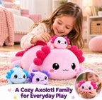 Axolotl - Animal de peluche con bebés, lindo peluche de axolote de mamá con 4 mini axolotes de bebé, conjunto familiar de anfibios suave, regalo de peluche Kawaii para niños, niñas, niños y