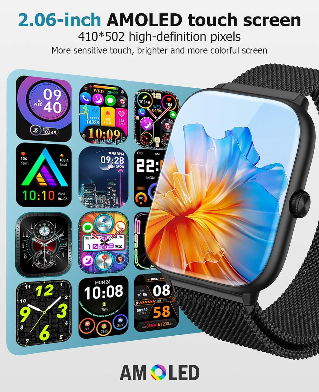 Premium Smart Watch para Hombre Bluetooth con Llamadas, 2.06" HD AMOLED AOD