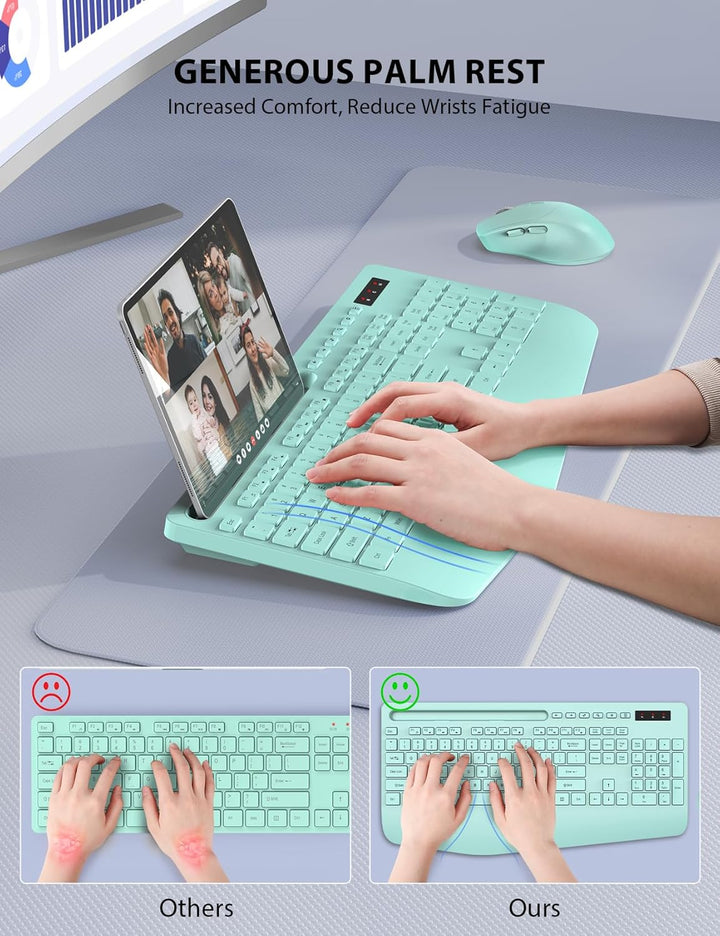 Combo de teclado y mouse inalámbricos, teclado ergonómico de tamaño...