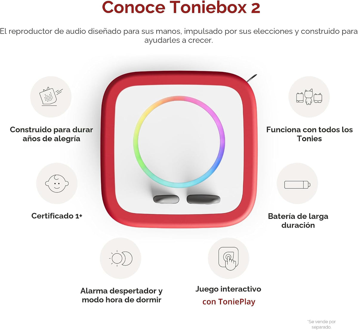 Toniebox 2 My First Farm Bundle para Kids 1+ con Soft y Squeezable Cow, Horse, y Pig - Sunset Red