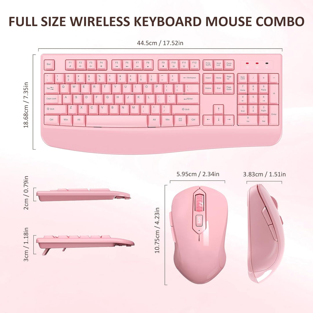 Combo de teclado y ratón inalámbricos de tamaño completo 2.4 GHz co...