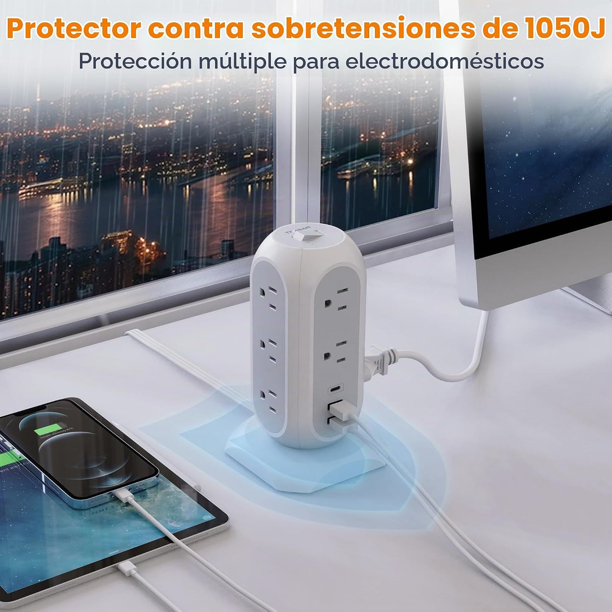 TESSAN - Regleta de alimentación de torre con protección contra
