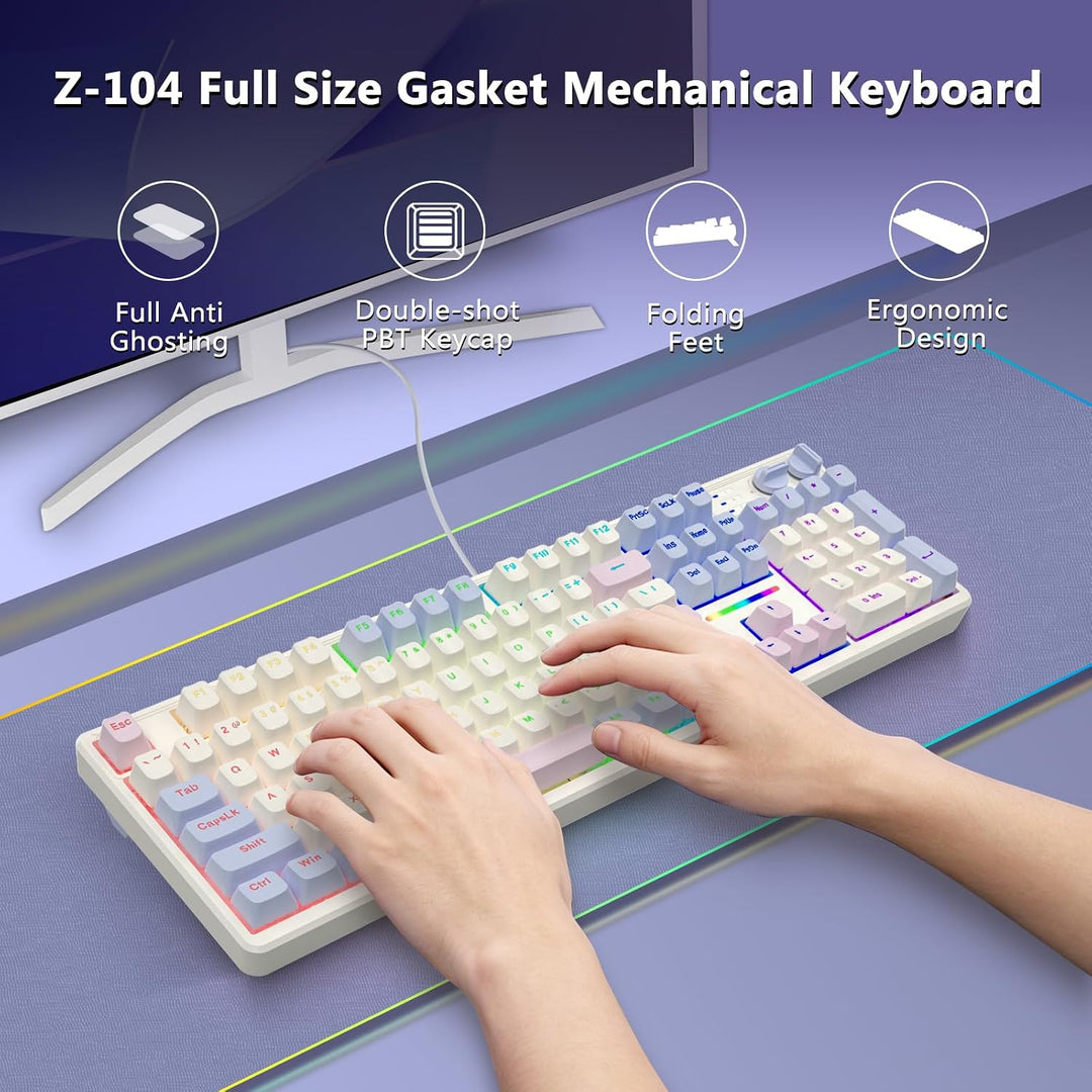 E-YOOSO Teclado mecánico cremoso con cable, estructura de junta con...