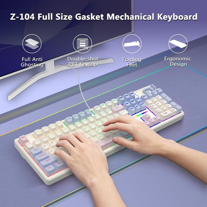 E-YOOSO Teclado mecánico cremoso con cable, estructura de junta con...