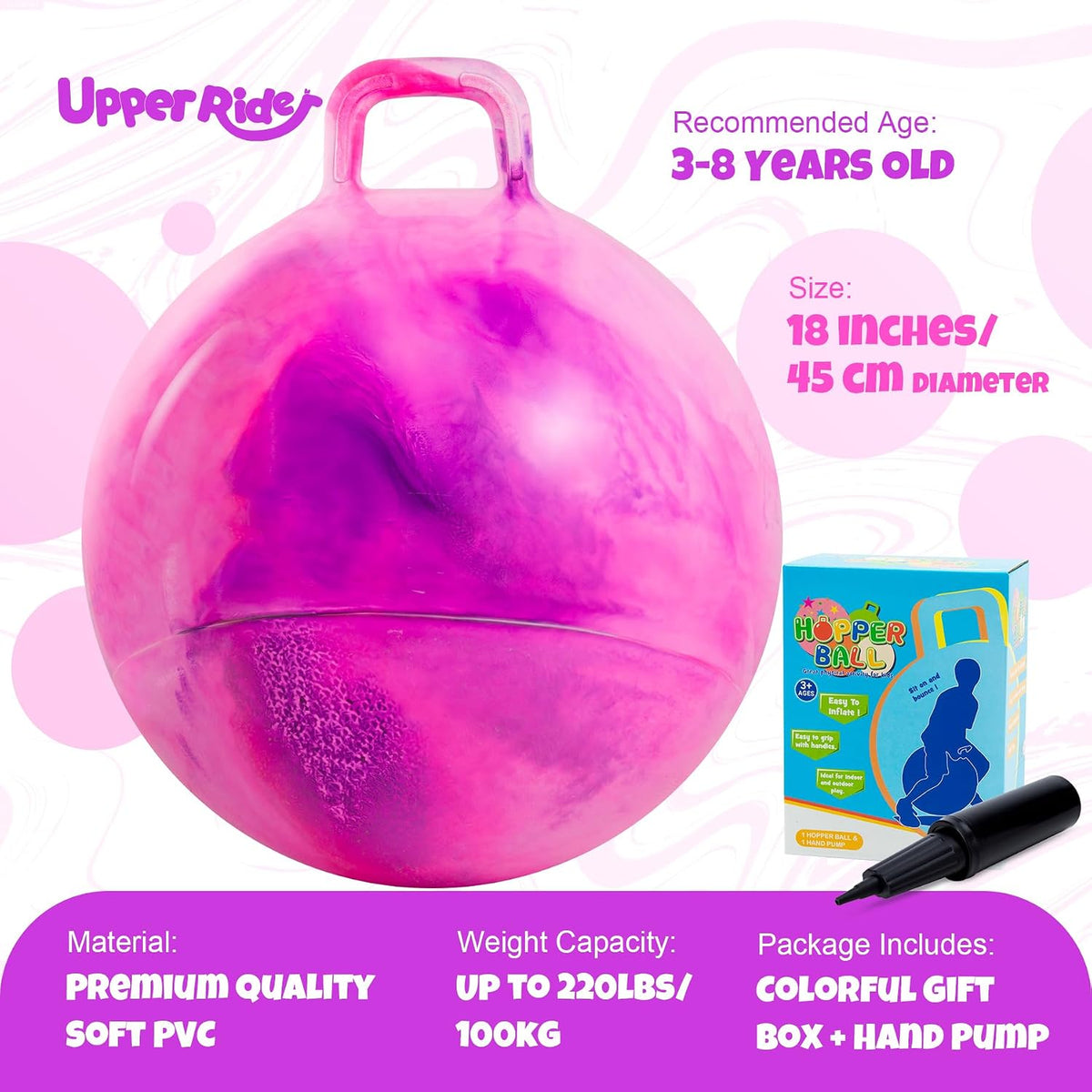 Upper Rider - Pelota de tolva para niños de 3 a 8 años, pelota hinchable de 18 pulgadas con asa, color rosa