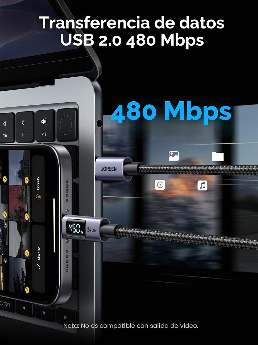 UGREEN Cable USB C de 240 W con pantalla digital, paquete de 2, PD 100 W