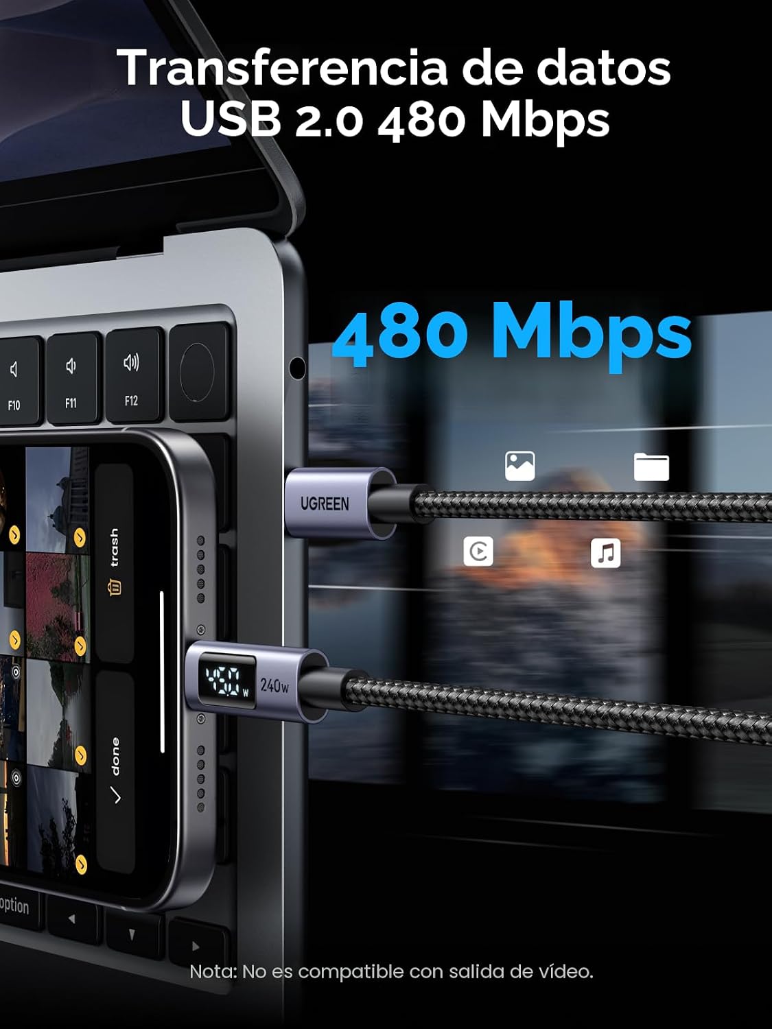 UGREEN Cable USB C de 240 W con pantalla digital, paquete de 2, PD 100 W