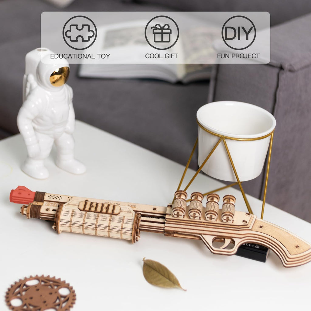ROKR kit de juguete de rompecabezas de madera 3D, modelo mecánico para ejercitar la mente para adultos, regalo para construir, regalo para amigos y familia (juguete de escopeta)