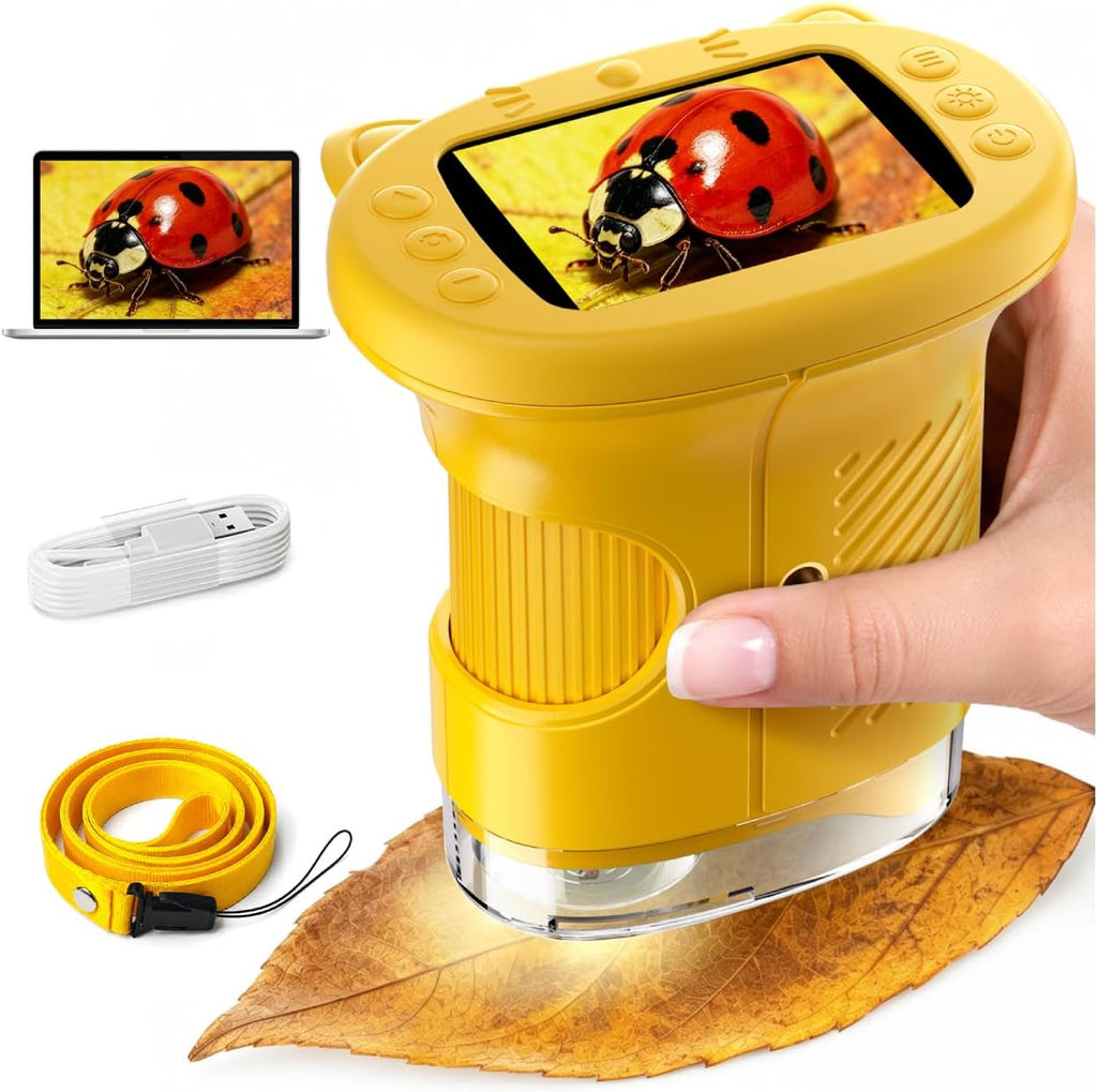 Microscopio para niños: Microscopio de bolsillo portátil 1000X para fotos y videos, kits de ciencia portátiles, juguetes STEM, regalos de Navidad/cumpleaños para niñas y niños de 3 a 12 años (naranja)