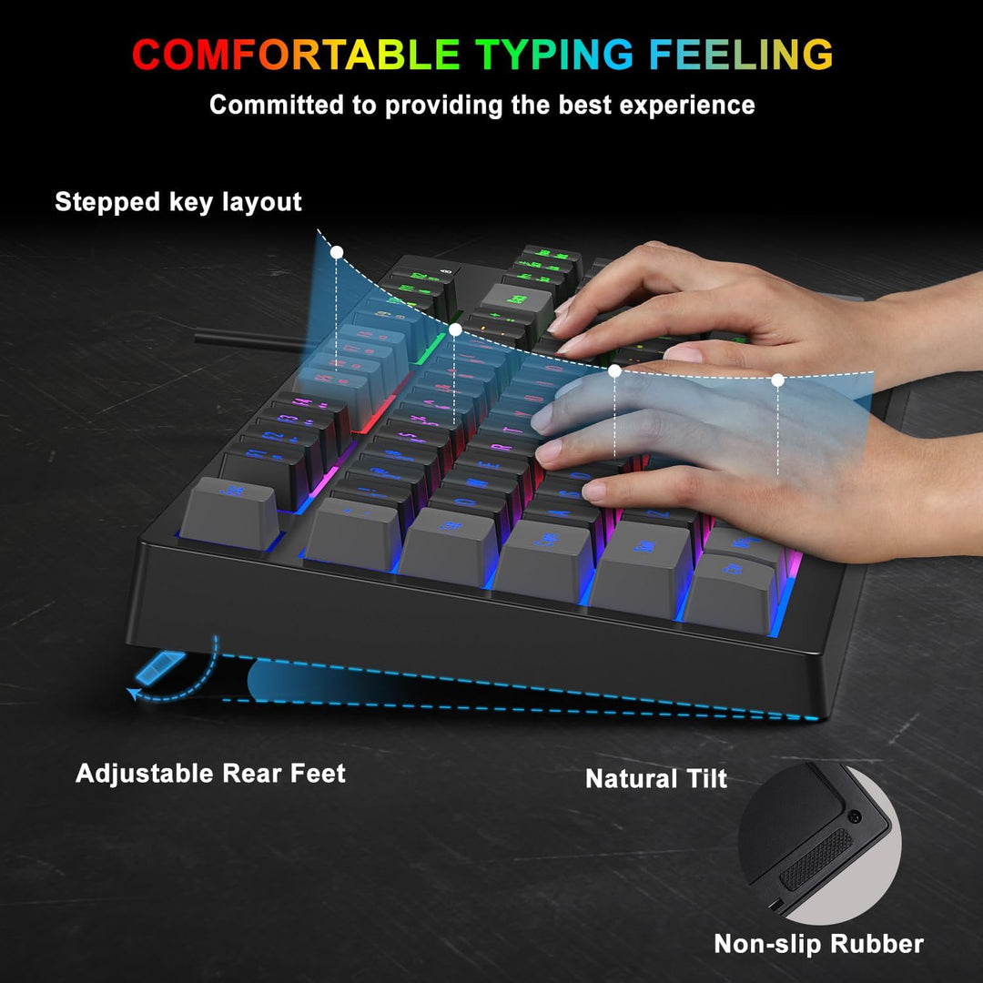 BlueFinger Combo de Teclado Gaming RGB de 87 Teclas y Mouse Retroil...