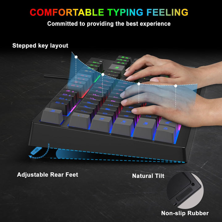 BlueFinger Combo de Teclado Gaming RGB de 87 Teclas y Mouse Retroil...
