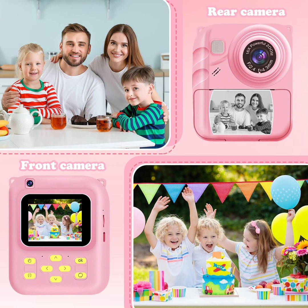 Cámara de impresión instantánea para niños, cámara de video 1080P c...