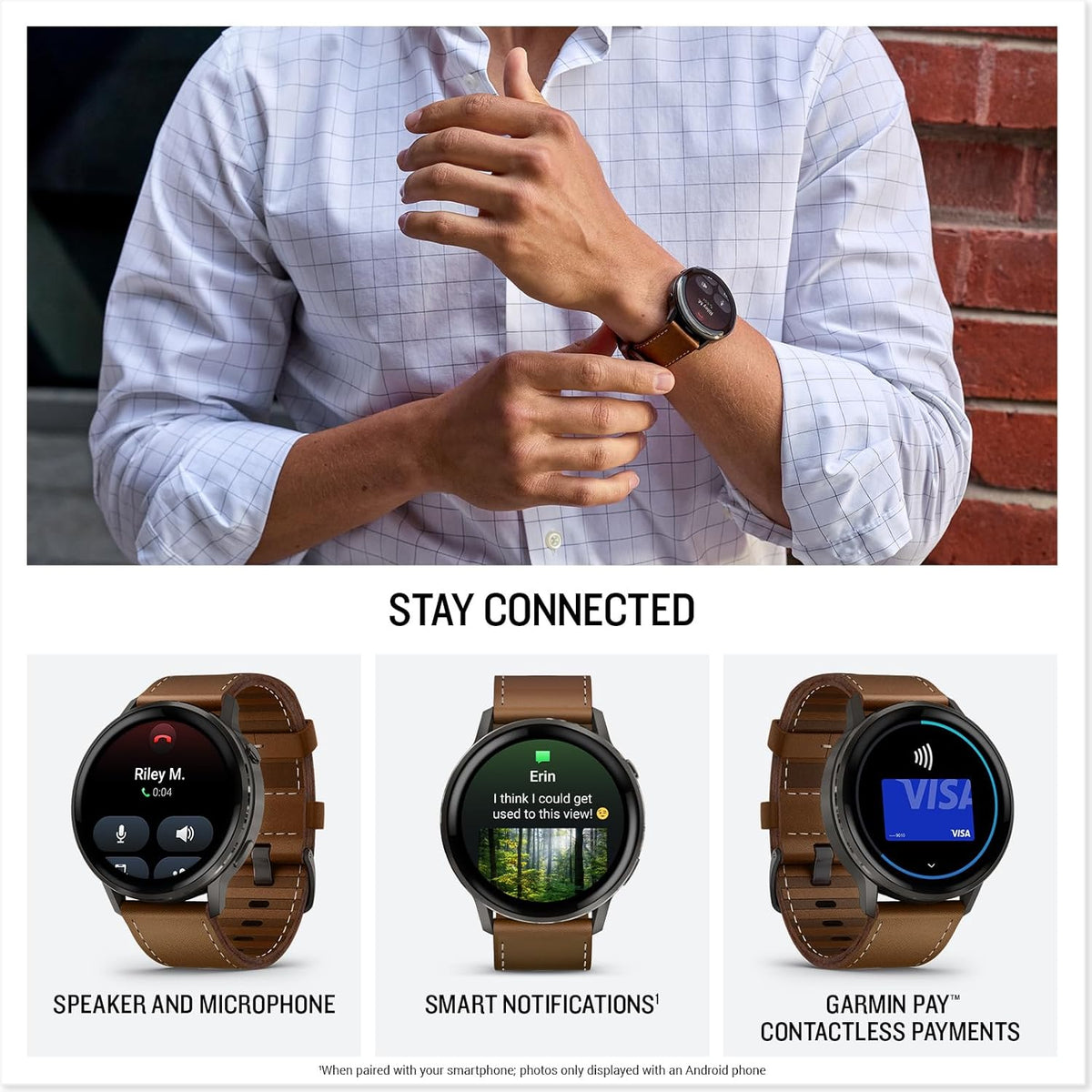 Garmin Venu® 4, Smartwatch avanzado para fitness, 45 mm, correa de cuero marrón