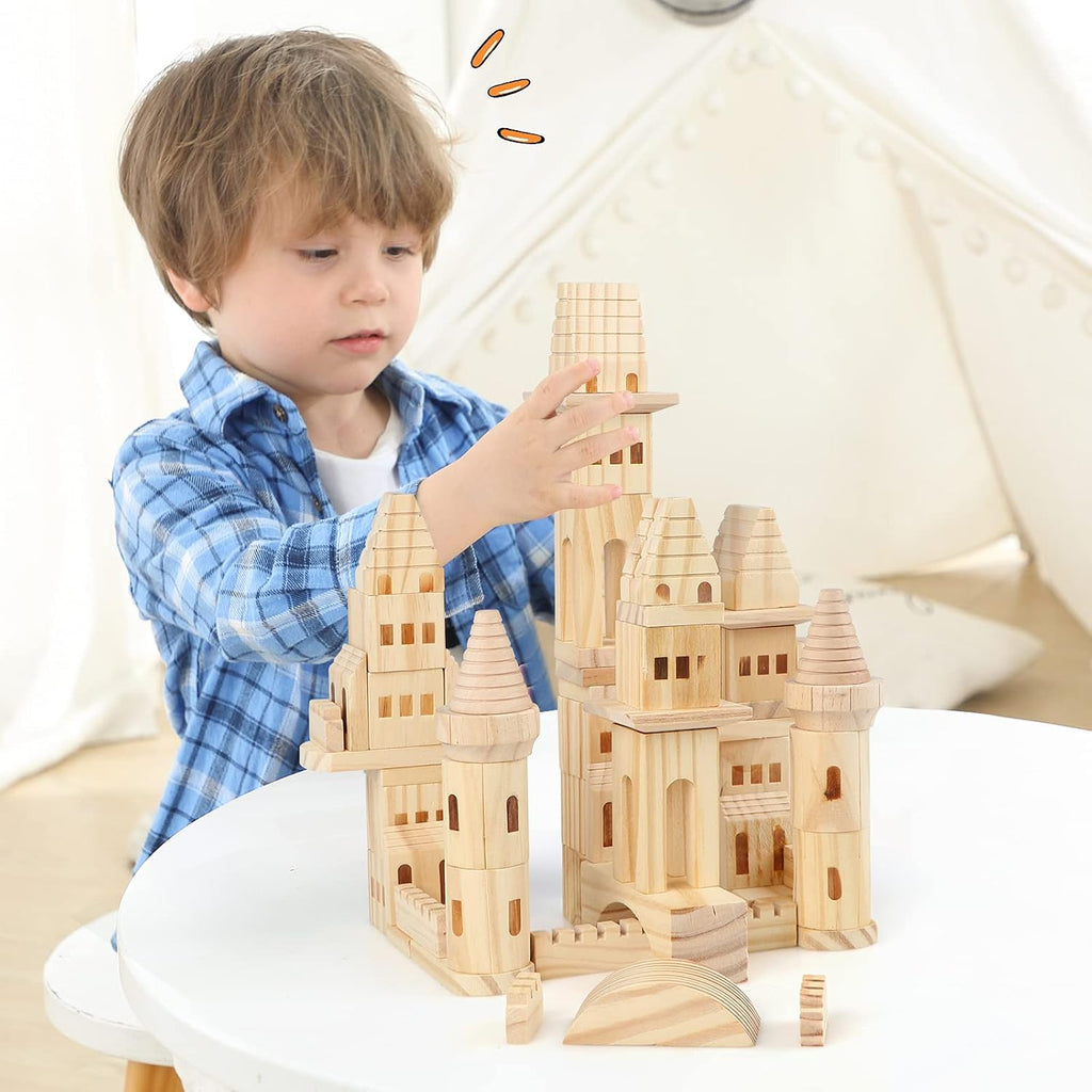 75 piezas de bloques de castillo de madera medievales caballeros princesas castillo de madera bloques de construcción para niños y niñas
