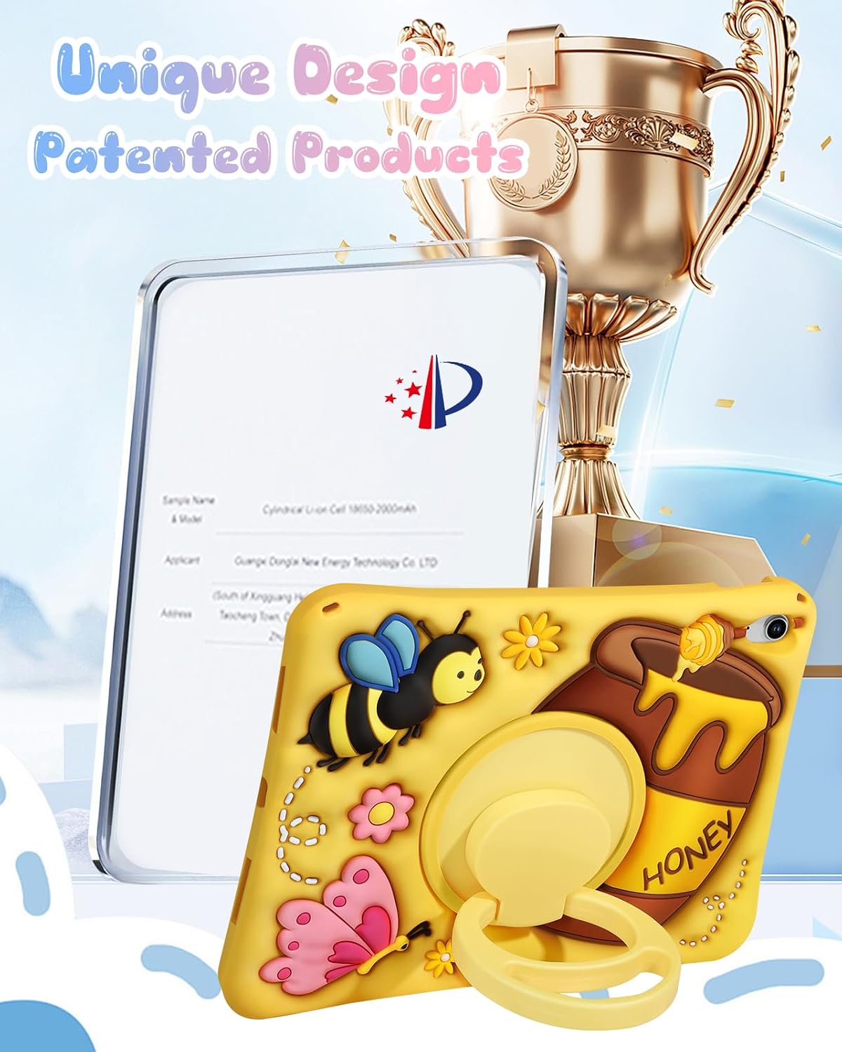 Boaretiu - Funda para iPad A16/10ª generación, con soporte para lápices, correa para el hombro y soporte giratorio, diseño de dibujos animados amarillos para niñas y niños, de silicona para iPad de