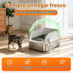 Caja de arena para gatos de acero inoxidable con cuchara, tamaño mediano